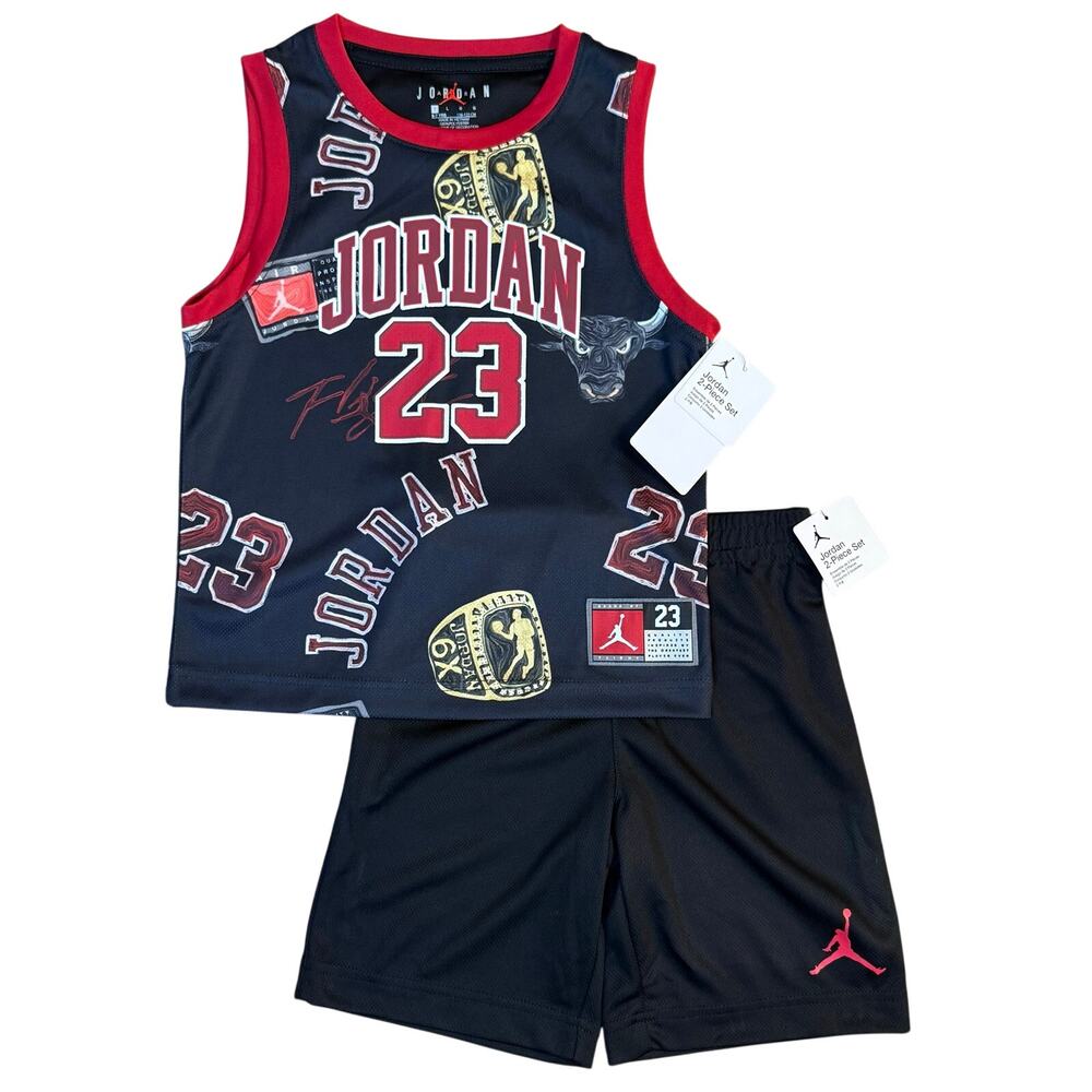 Air Jordan 2-Piece Set Basketball Embroidered Tank Shorts Black Boys 7 Large